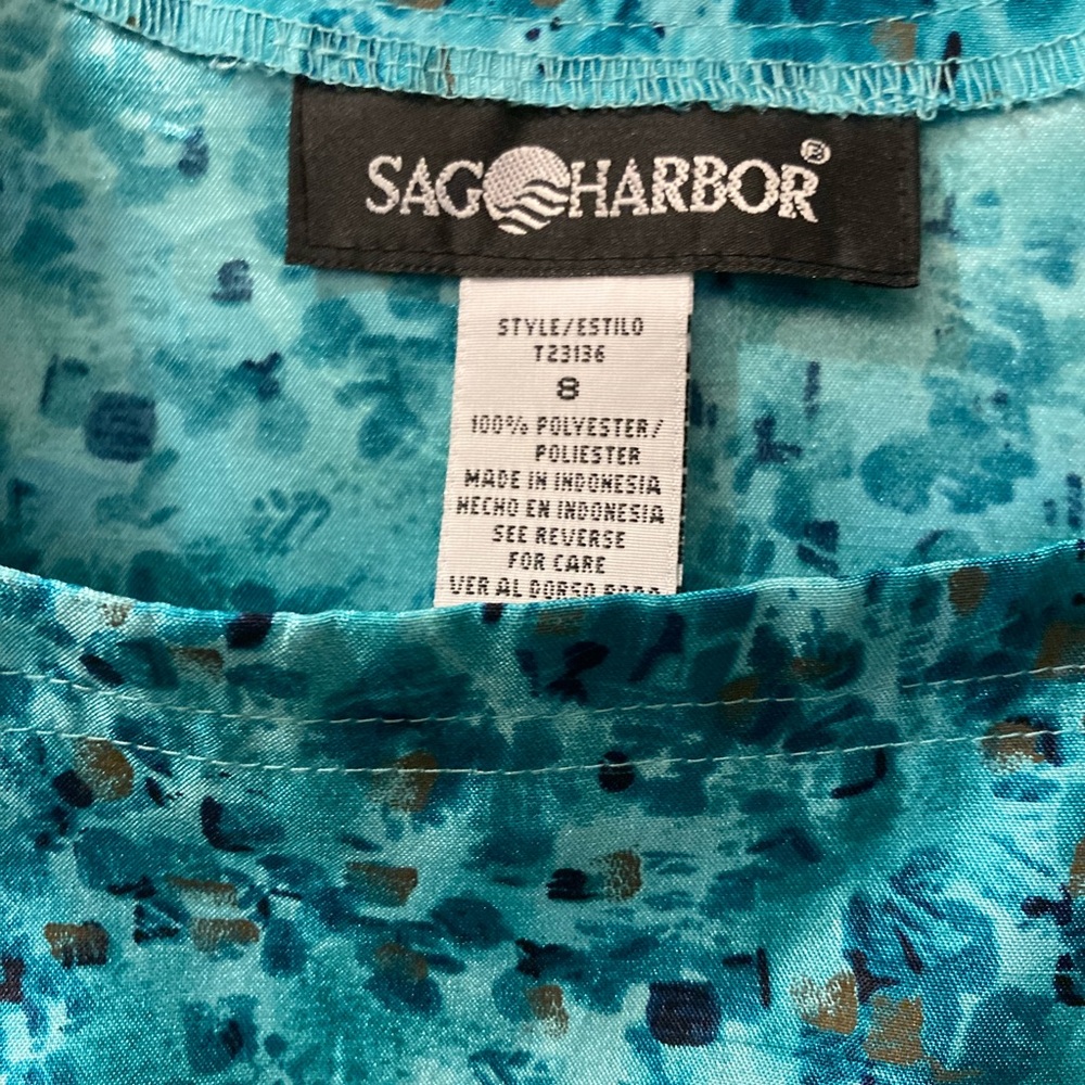 Pretty turquoise print size 8 Sag Harbor sleeveless top - Picture 3 of 3